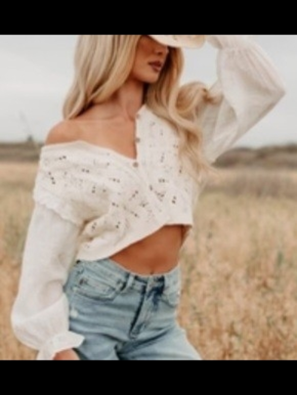 Cream Cropped Knit Sweater